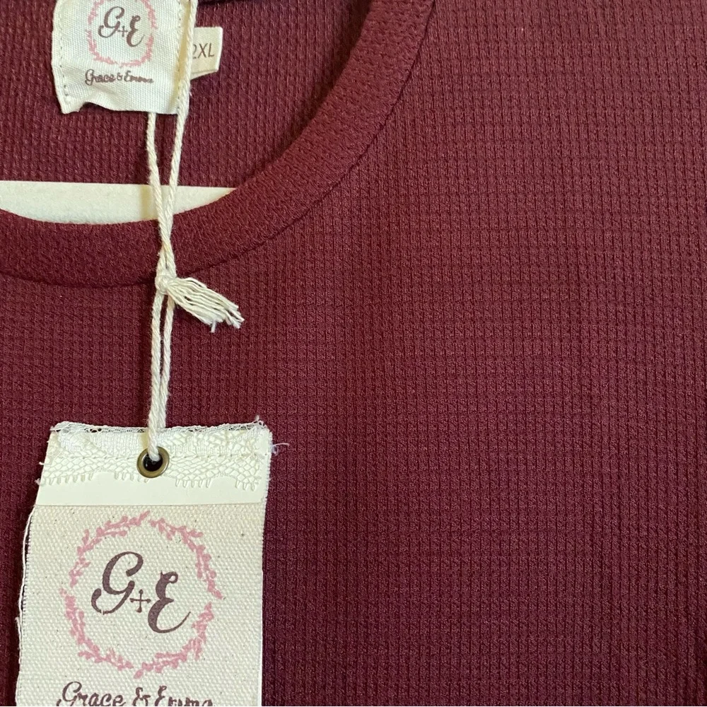 Grace and Emma New Size 2X‎ Knit Dress Cotton Floral Burgundy Blush Long Sleeve